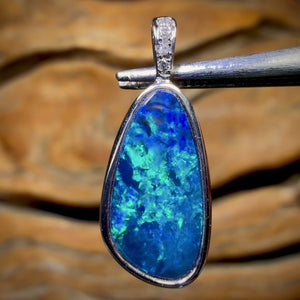 14k White Gold - Queensland Boulder Opal Doublet Pendant