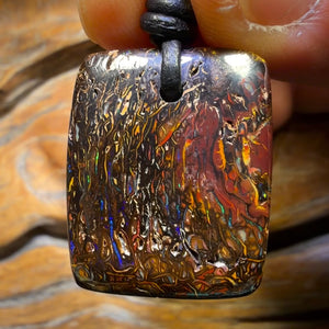 Dad Card! 26 x 21mm - Drilled Tribal Queensland Boulder Opal Necklace