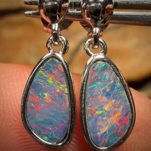 Sterling Silver - Australian Boulder Opal Doublet Drop Stud Earrings