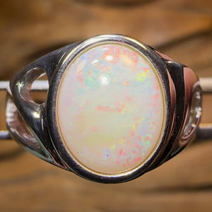 Silver Large South Australian Crystal Opal Ring Unisex