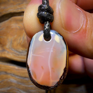 24 x 17mm - Drilled Pastel Kernel Boulder Opal Pendant w/ Eco Friendly Vegan Cord