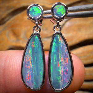 WoW! One Off Sterling Silver - Australian Boulder Opal Doublet Drop Stud Earrings