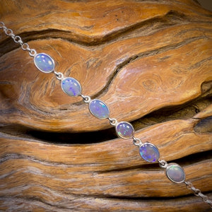 Sterling Silver - Quality Solid Lightning Ridge Crystal Opal Bracelet