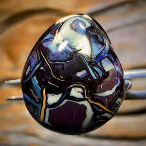YUMMY MUMMY Sterling Silver - Solid Top Tribal Boulder Opal Ring Swept Shank Design