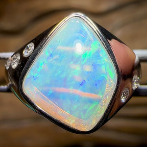 Sterling Silver - South Australian Crystal Opal Ring. Unisex Design