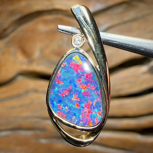 14k Gold - Queensland Boulder Doublet Opal Pendant Red Fire