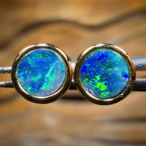 Best Seller Sterling Silver Gold Plated - Australian Boulder Opal Doublet Stud Earrings