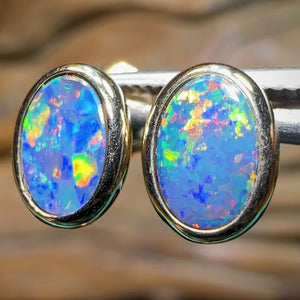 14k Gold - Classic Multicolour Fire Queensland Boulder Doublet Earrings