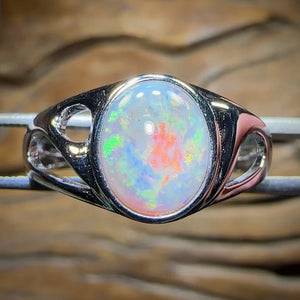 Sterling Silver - Unisex Large South Australian Crystal Opal Ring