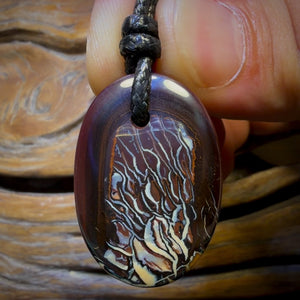33 x 23mm - Tribal Flames Drilled Boulder Opal Pendant w/ Eco Friendly Vegan Cord