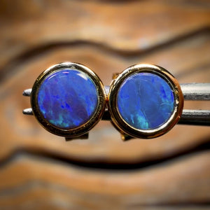 Sterling Silver Gold Plated - Australian Boulder Opal Doublet Stud Earrings