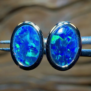 14k White Gold - Australian Boulder Opal Doublet Earrings