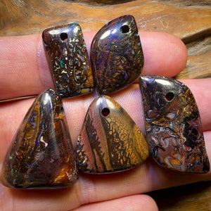 🔒157.8cts - 5x Drilled Tribal Queensland Boulder Opals. BARGAIN Wholesale Parcel