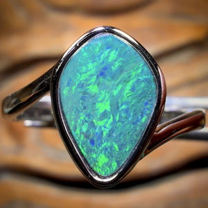 “Iced Green ”Sterling Silver - Queensland Boulder Opal Doublet Ring