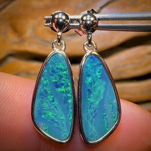 Sterling Silver - Large Australian Boulder Opal Doublet Drop Stud Earrings