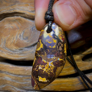 44 x 20mm - Drilled Boulder Opal Pendant w/ Eco Friendly Vegan Cord Double Sided