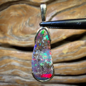 14k Gold - Solid Top Queensland Boulder Opal Pendant Magenta Magic
