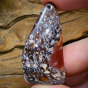 49 x 25mm - Drilled Australian Boulder Opal. Black TRIBAL PATTERN