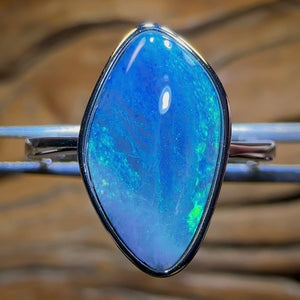 Rare Fossil Pipì Shell Replacement Sterling Silver - Queensland Boulder Opal Doublet Ring