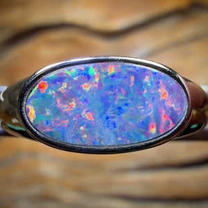 Sterling Silver - Queensland Boulder Opal Doublet Ring UNISEX Red