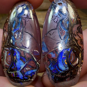 97.4cts - Koroit Nut Opal Pair. TRIBAL PATTERN