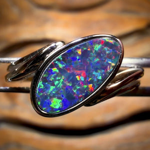 Sterling Silver - Top Top Red Multi Queensland Boulder Opal Doublet Ring