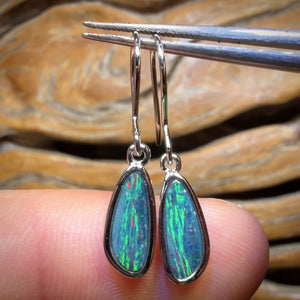 Sterling Silver - Australian Boulder Opal Doublet Hook Earrings