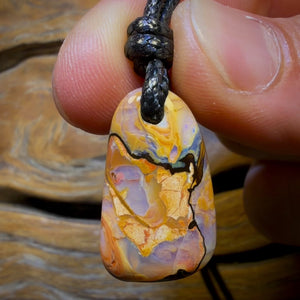 26 x 15mm - Pastel Picture Drilled Boulder Opal Pendant w/ Eco Friendly Vegan Cord