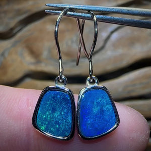Sterling Silver - Australian Boulder Opal Doublet Hook Earrings