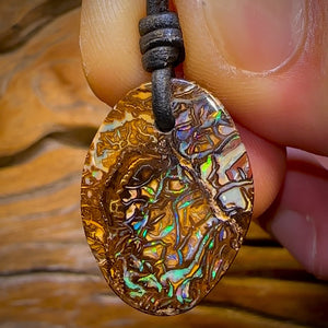 26 x 19mm - Wow Crazy Pattern Drilled Australian Tribal Boulder Opal Necklace
