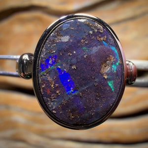 Sterling Silver - Solid Queensland Boulder Black Opal Ring