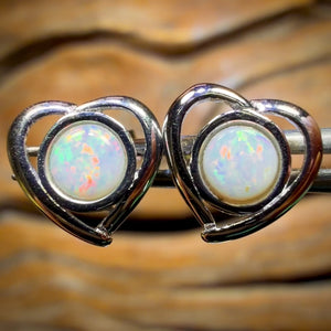 Sterling Silver - Large Solid South Australian White Opal Stud Earrings