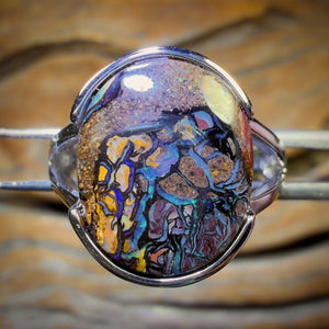 Sterling Silver - Solid Tribal Boulder Opal Ring