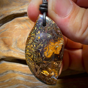 43 x 24mm - Awesome Drilled Tribal Queensland Boulder Opal Picture Stone Necklace
