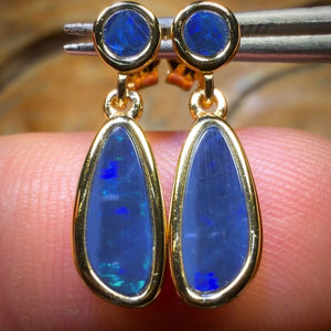 Bargain Card! Sterling Silver Gold Plated  - Australian Boulder Opal Unique 4 Stone Doublet Drop Stud Earrings