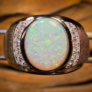 Sterling Silver  - Large Unisex Solid South Australian Crystal Opal Ring