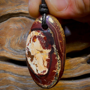51 x 27mm - Drilled Boulder Opal Picture Stone  Pendant w/ Eco Friendly Vegan Cord
