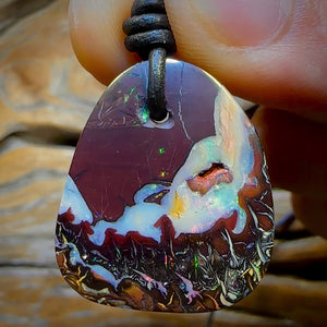 28 x 23mm - Drilled Australian Tribal Boulder Opal Necklace. Double Sided