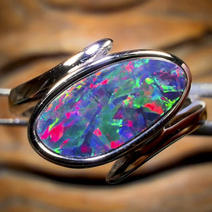 Sterling Silver - Queensland Boulder Opal Doublet Ring Top Top Red Multi