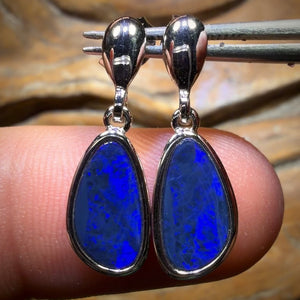 Wild Card! Sterling Silver - Australian Boulder Opal Doublet Drop Stud Earrings