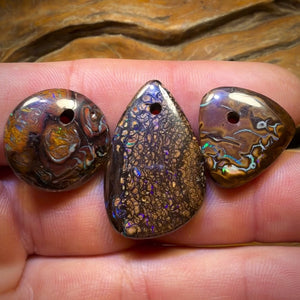 60.6cts - 3x Drilled Queensland Boulder Opals. BARGAIN Wholesale Parcel