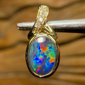 14k Gold - Queensland Boulder Doublet Opal Pendant with Diamonds