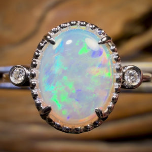 14k White Gold - Solid South Australian Crystal Opal Ring