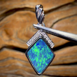 14k White Gold - Queensland Boulder Opal Doublet Pendant Old Gold and Diamond Bargain Price