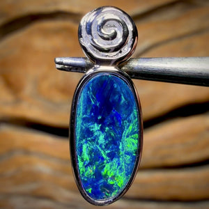 14k White Gold - “Shell Bale” Queensland Boulder Opal Doublet Pendant