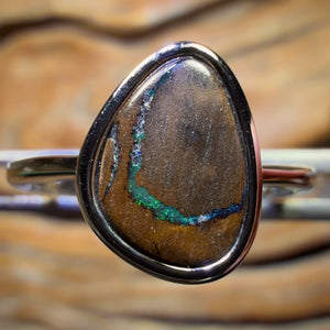 Bargain Card! Sterling Silver - Solid Queensland Boulder Opal Ring