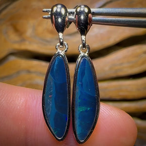 🔨 AUCTION 🔨 Sterling Silver - Australian Boulder Opal Doublet Drop Stud Earrings