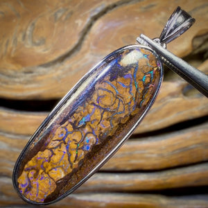 Sterling Silver - Solid Tribal Boulder Opal Pendant UNISEX Bargain