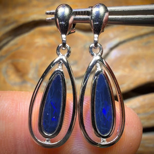 Half Price Card! Sterling Silver - Australian Boulder Opal Doublet Drop Stud Earrings