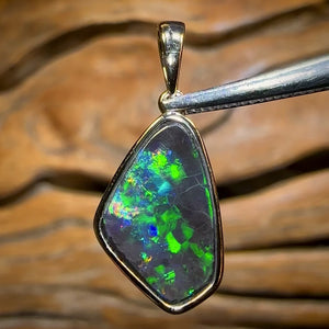 Electric 14k Gold - Solid Australian Boulder Opal Pendant